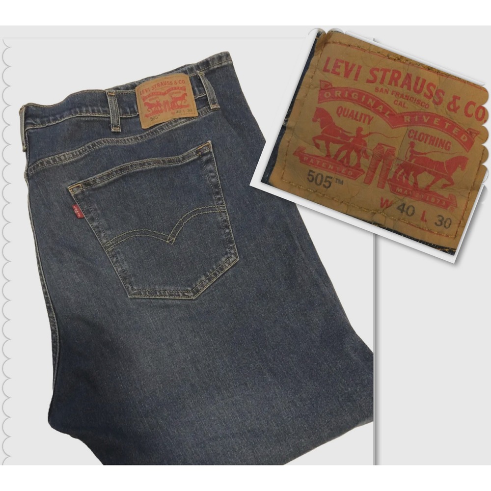 Levis 505 Regular Fit Straight Leg Mens Jeans Blue Denim 40x30 W40 L30
